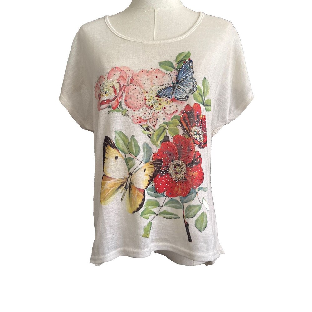 Women’s  Floral Embellished Top Blouse Size S Lace White Back by YOLO Y2K